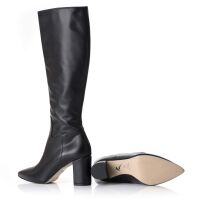 Kniestiefel Blockabsatz Kalbsleder Schwarz