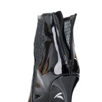 High Heel Stiefelette Lackleder Schwarz Netzeinsatz