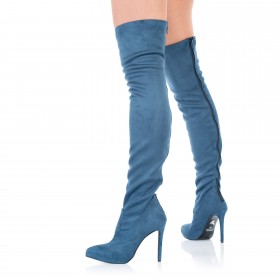 Overknee-Stiefel Jeans-Blau Reiverschluss Hinten #farbName